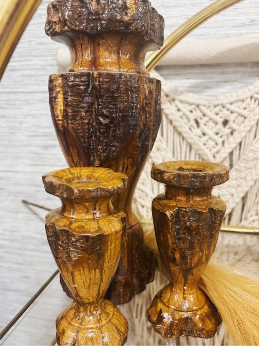 Wooden Decorative Candle Holders - Brown